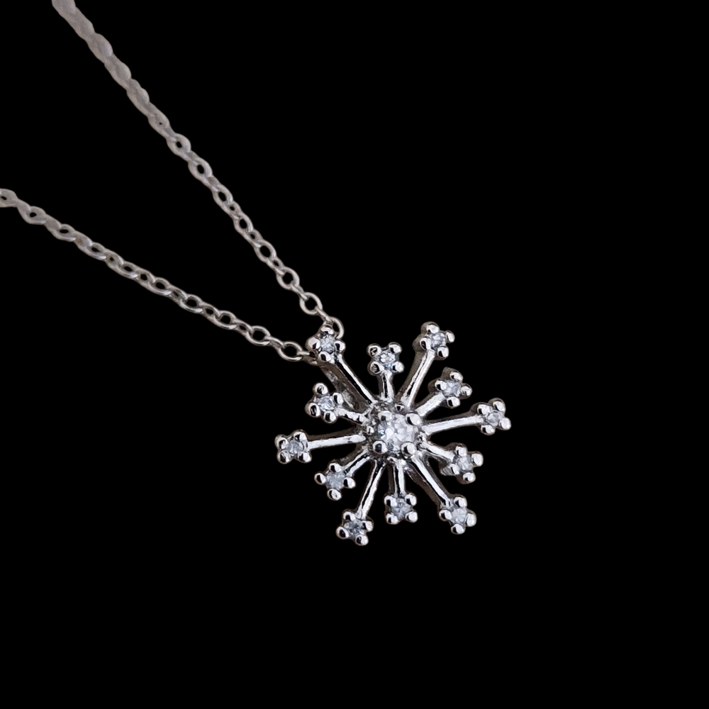 Dainty pendant necklace snowflake slider petite CZs  A0028
